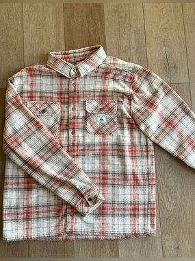 Quiksilver Men’s Cream & Orange Plaid Button-Down Shirt